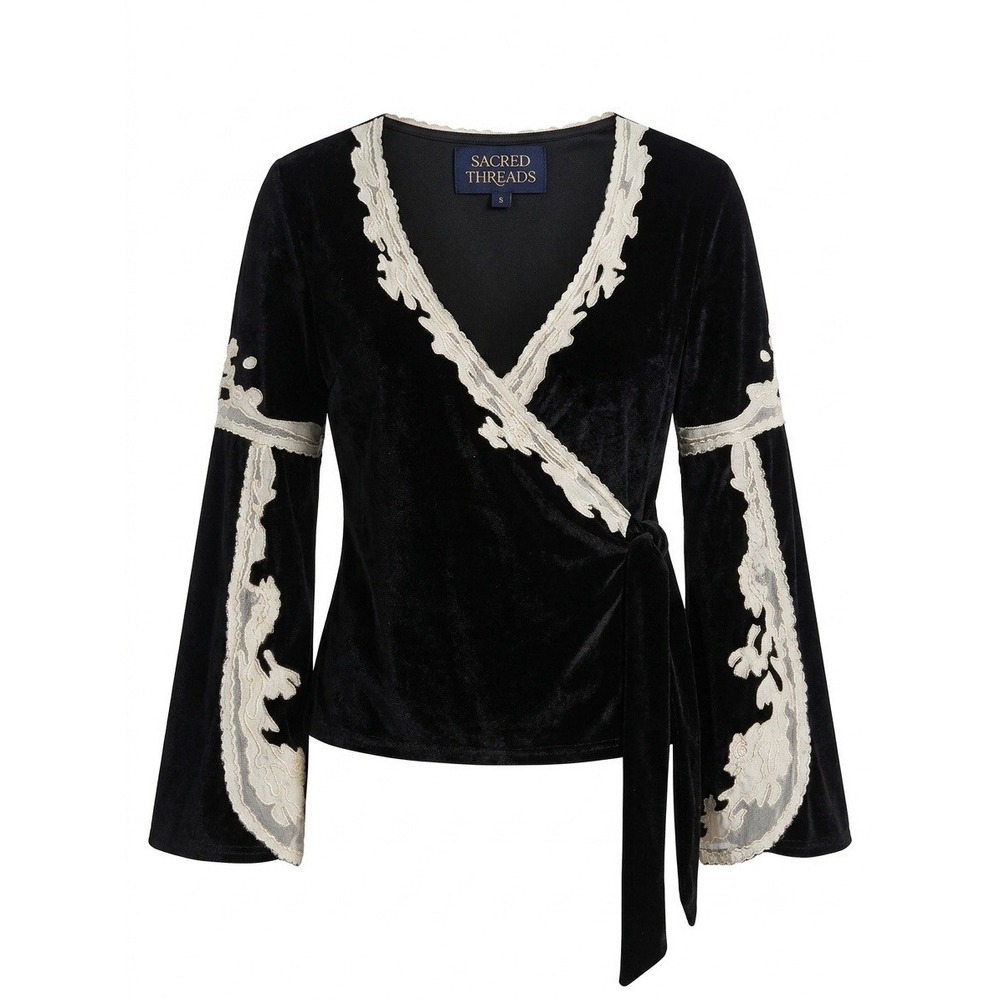 sacred threads top M Vtg Whimsygoth Retro Velvet Black Vneck Romantic